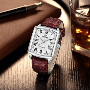 Square European and American Casual Leather Quartz Watch