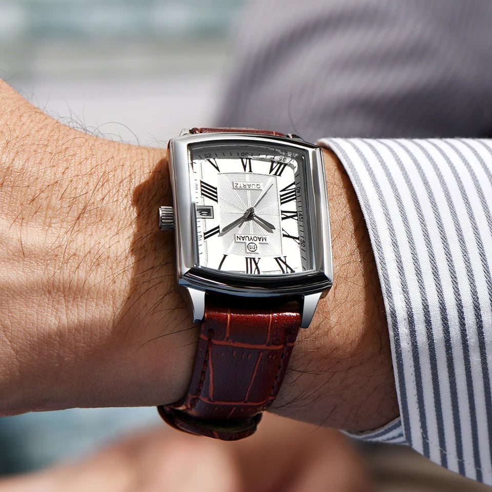 Square European and American Casual Leather Quartz Watch