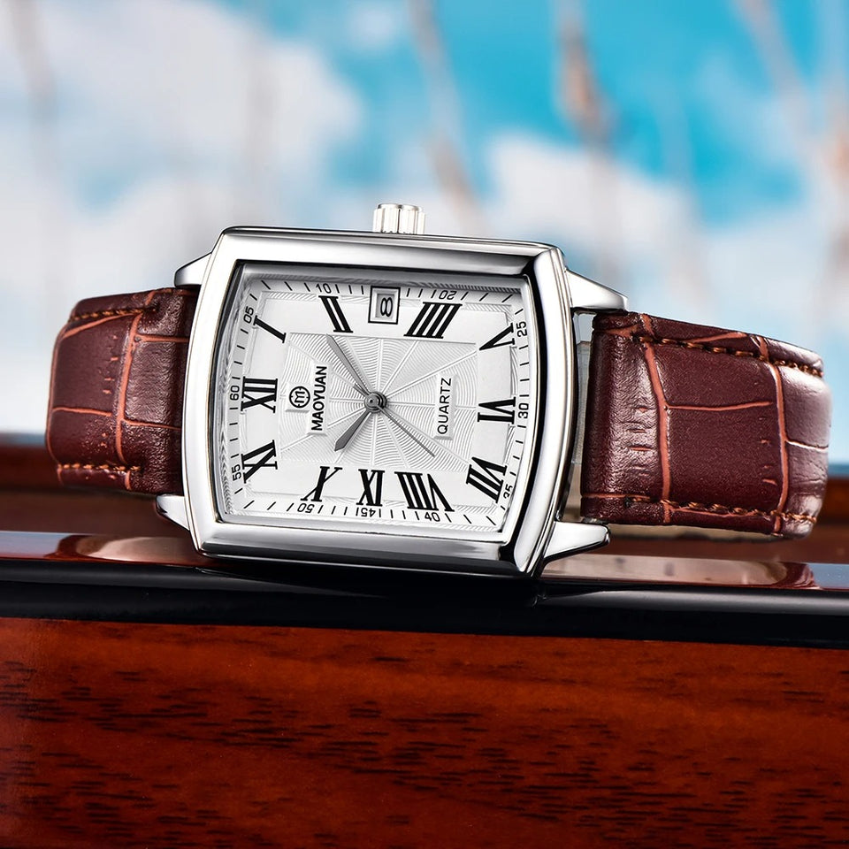 Square European and American Casual Leather Quartz Watch
